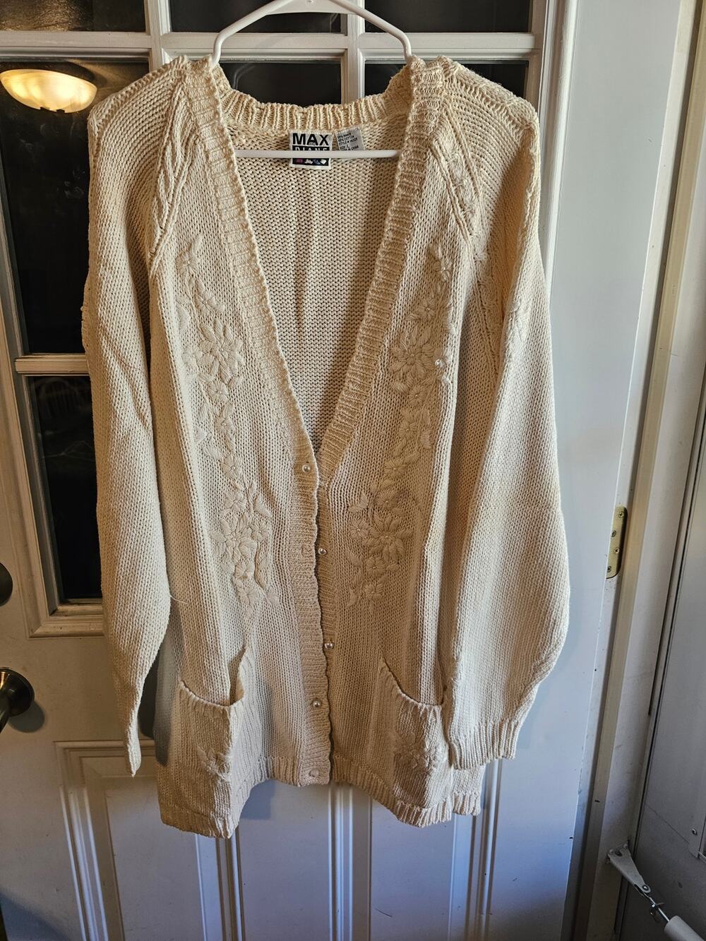 Vintage 90s Max & Diane Floral Embroidered Beaded Cardigan Sweater L Cottagecore